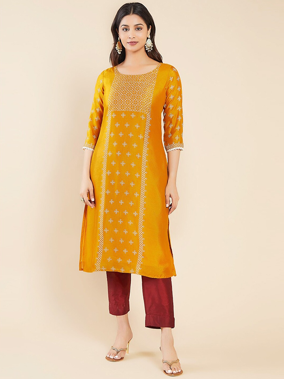 

Maybell Women Geometric Printed Kurta, Yellow