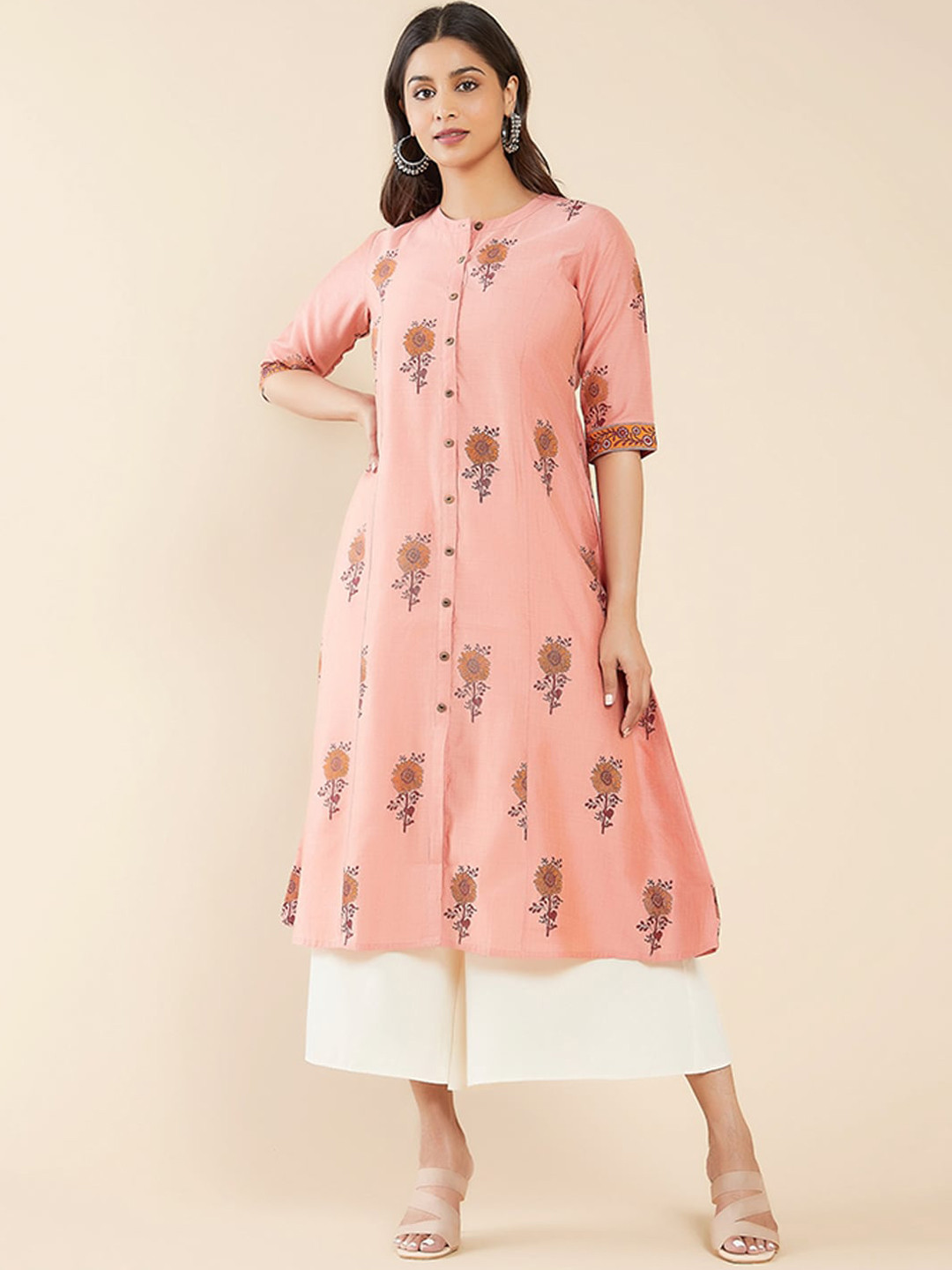 

Maybell Women Floral Printed Anarkali Kurta, Peach