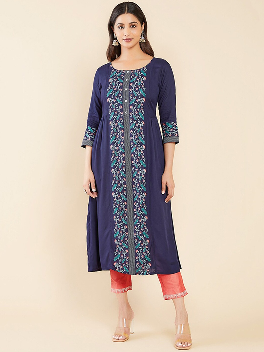 

Maybell Women Ethnic Motifs Printed Kurta, Navy blue