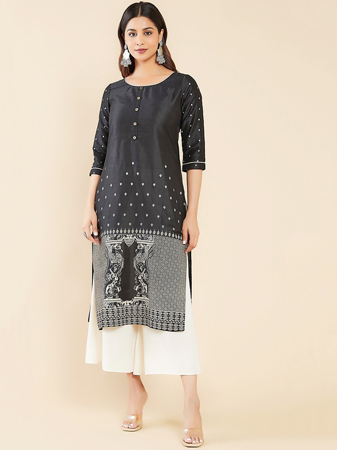 

Maybell Women Abstract Printed Kurta, Black