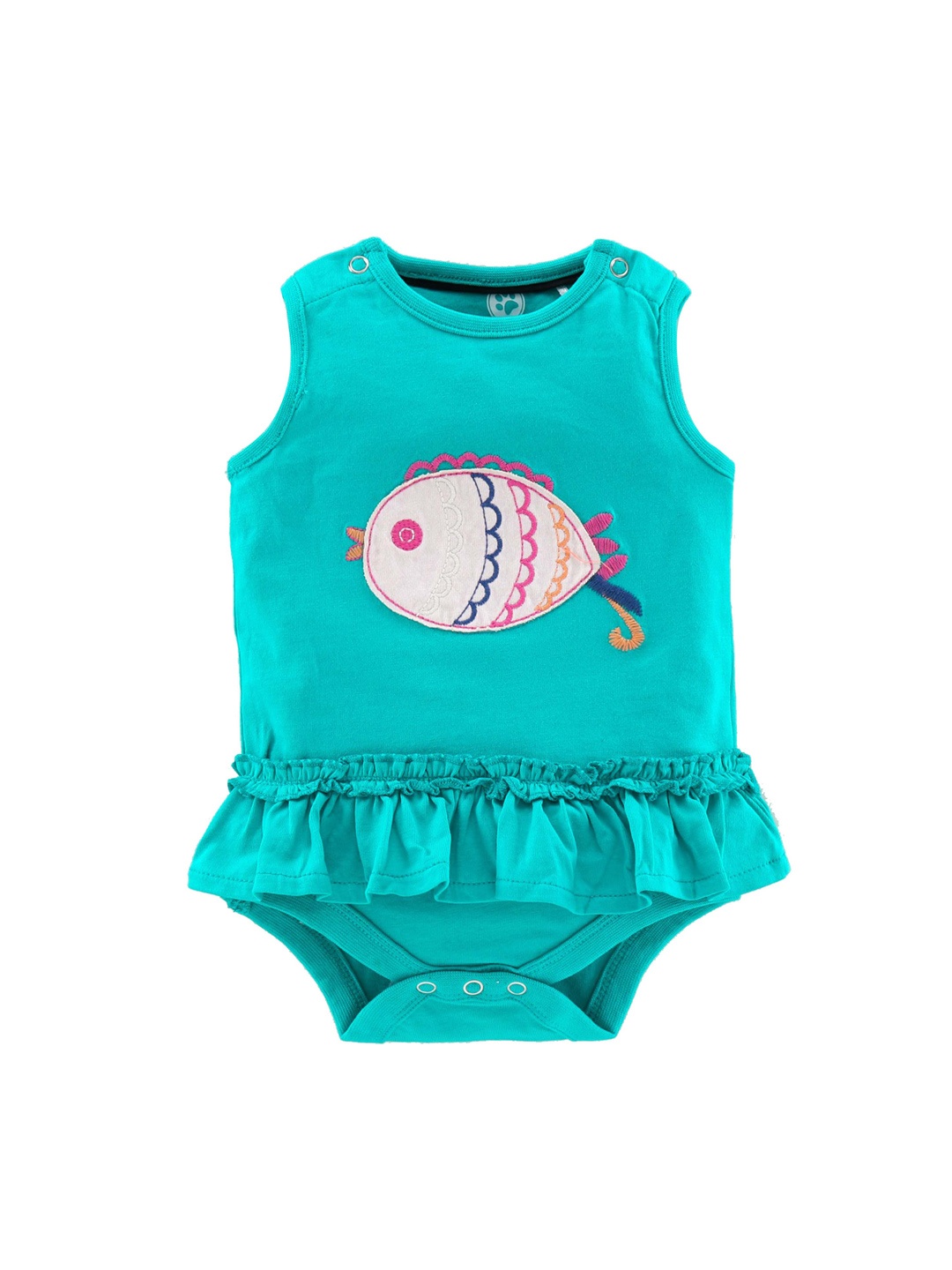 

JusCubs Infant Girls Fish Embroidered Pure Cotton Bodysuit, Teal