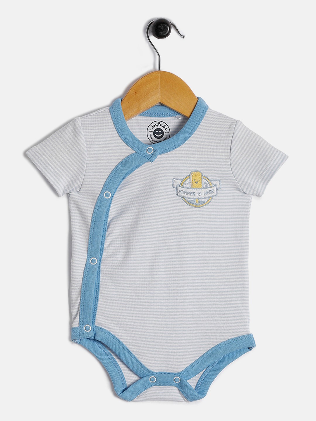 

JusCubs Boys Striped Pure Cotton Bodysuit, White