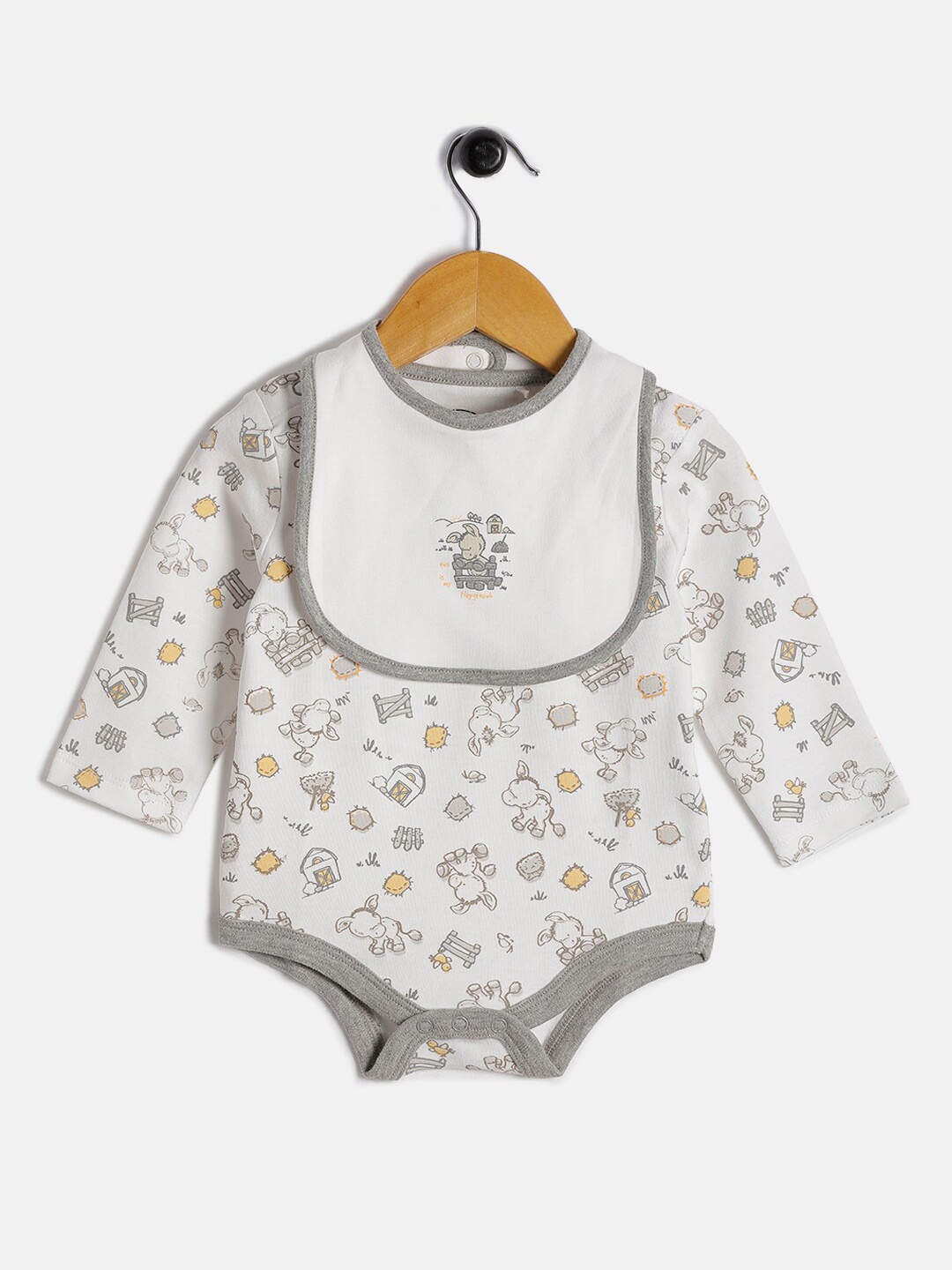 

JusCubs Infant Boys Printed Pure-Cotton Bodysuit, White