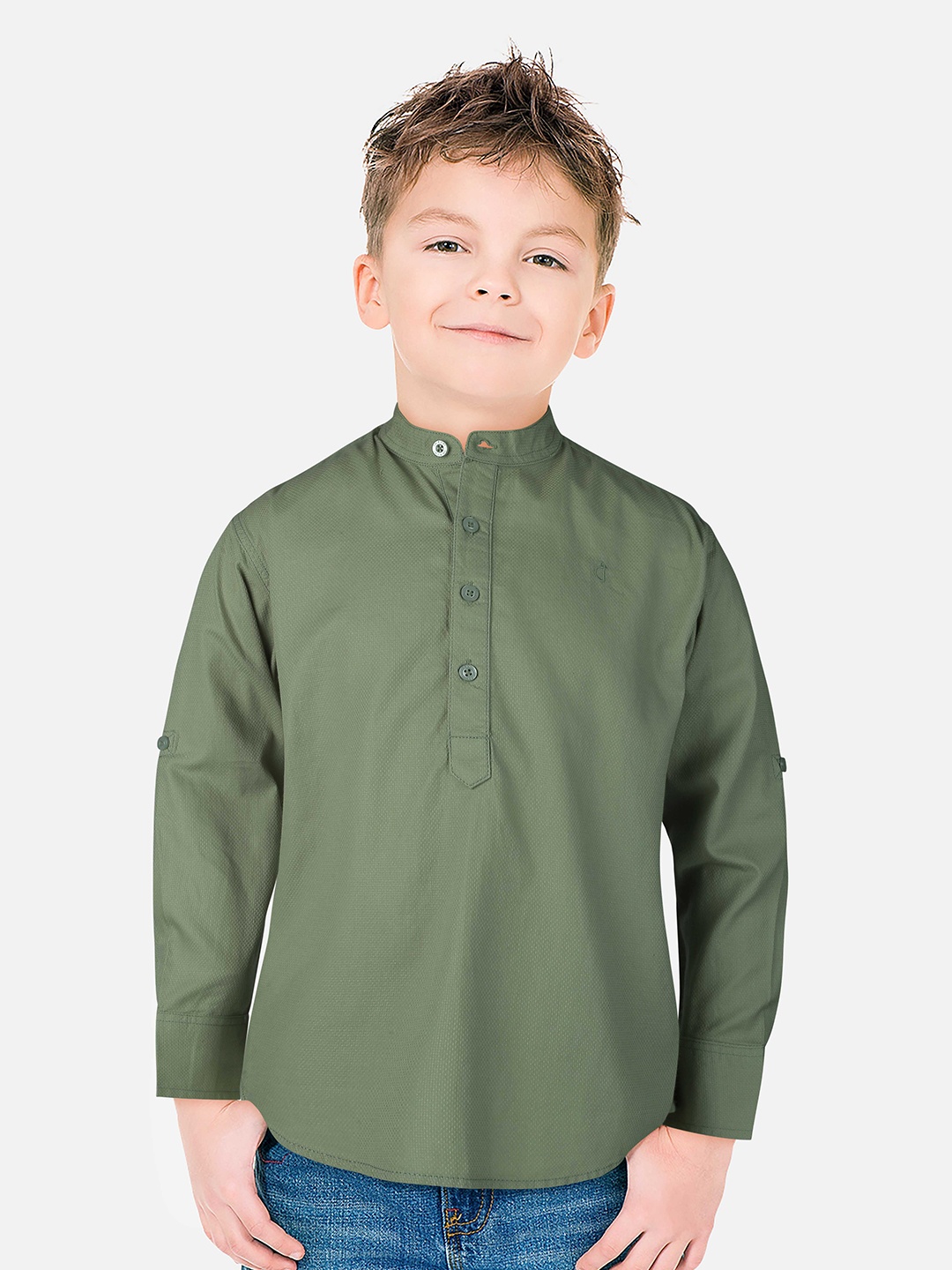 

Gini and Jony Boys Mandarin Collar Casual Cotton Shirt, Green