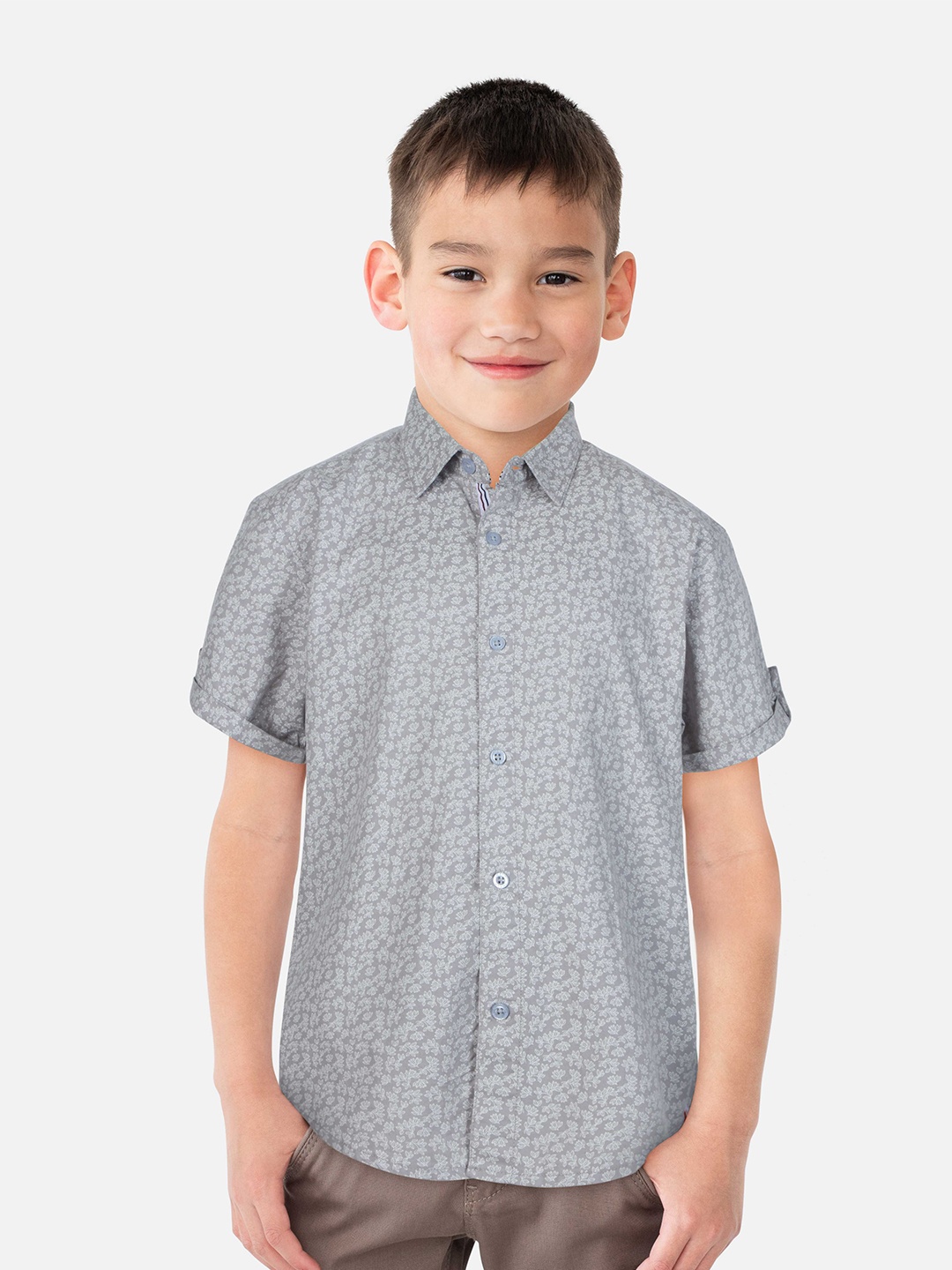 

Gini and Jony Boys Floral Printed Casual Cotton Shirt, Grey