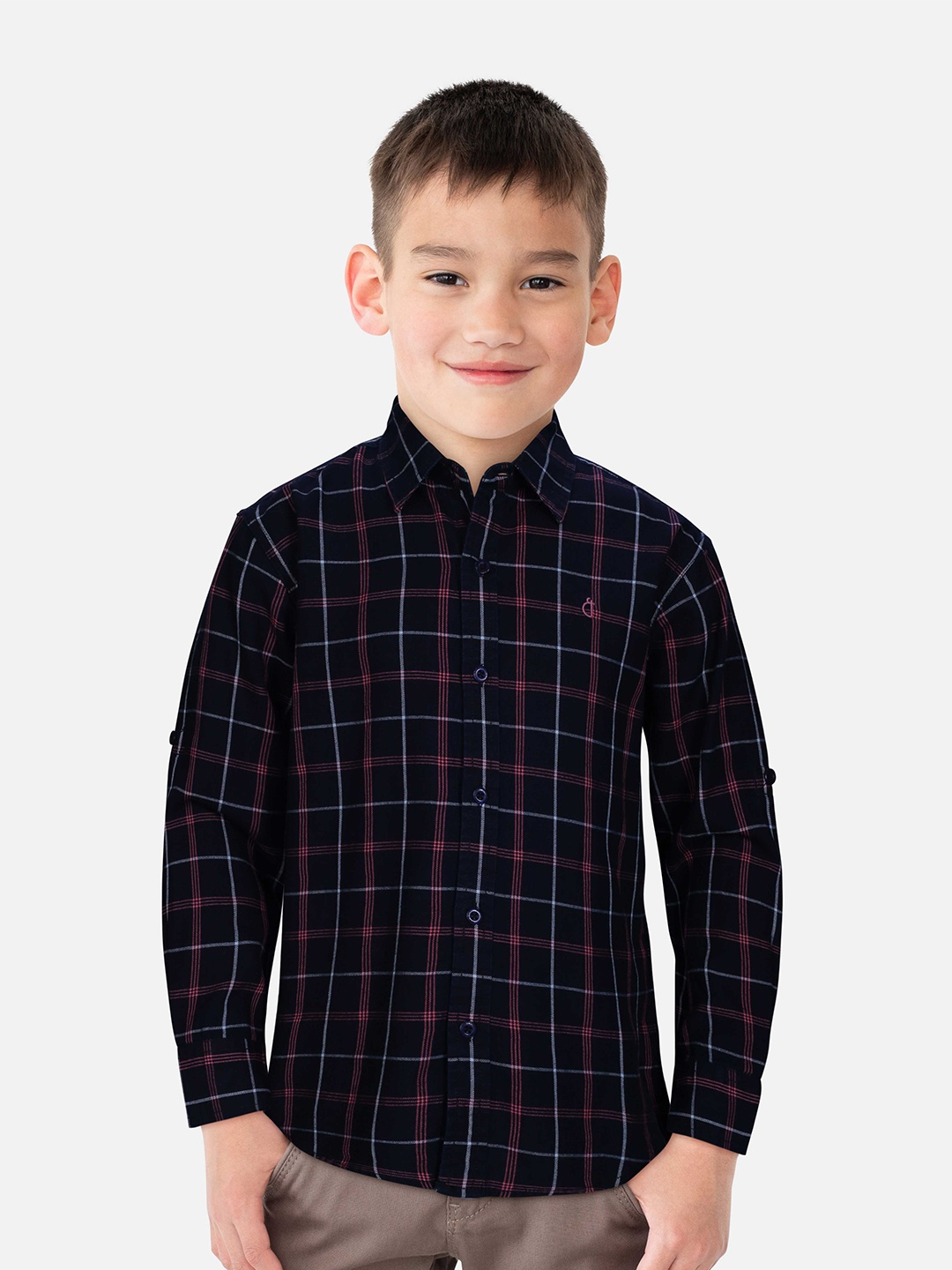 

Gini and Jony Boys Windowpane Checked Casual Cotton Shirt, Black