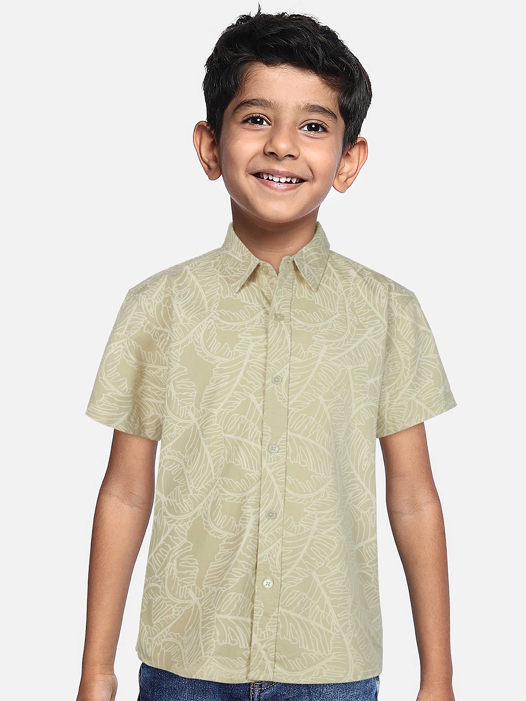 

Gini and Jony Boys Floral Printed Casual Spread Collar Cotton Shirt, Beige