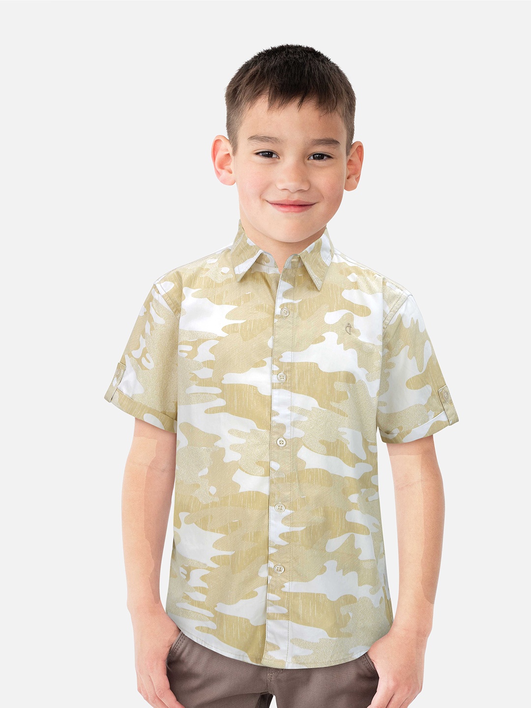 

Gini and Jony Boys Printed Casual Cotton Shirt, Beige