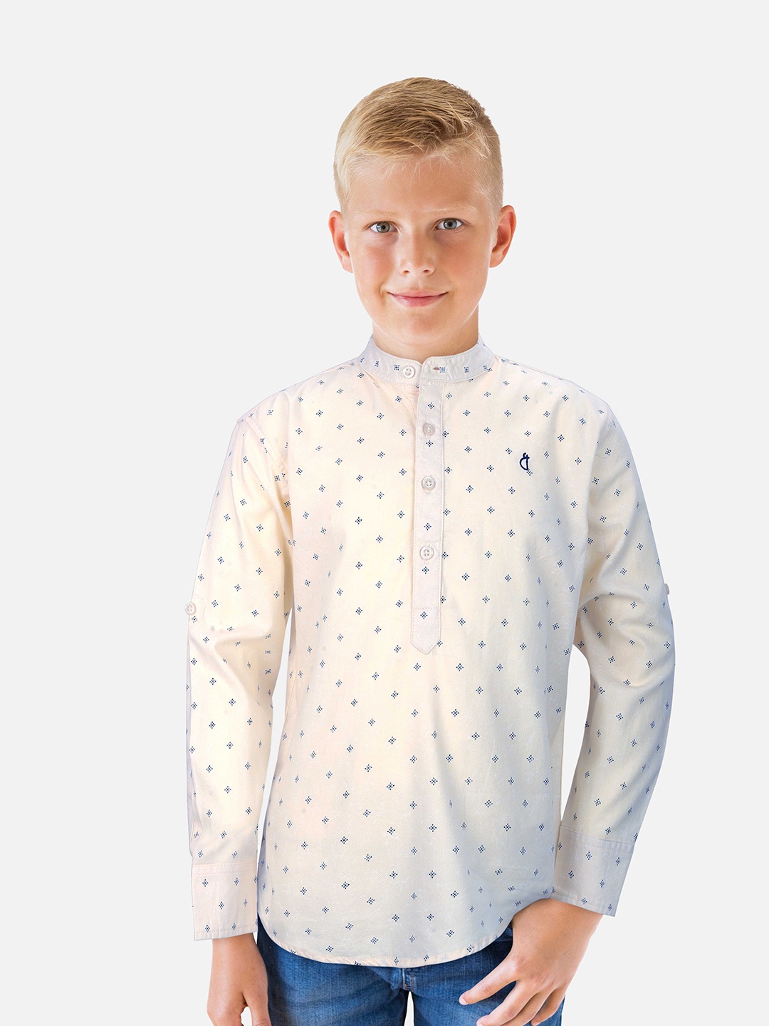 

Gini and Jony Boys Micro Ditsy Printed Cotton Casual Shirt, White