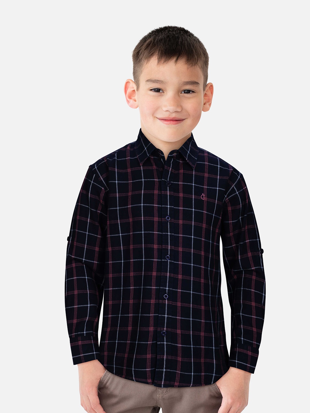 

Gini and Jony Boys Windowpane Checks Checked Casual Shirt, Blue