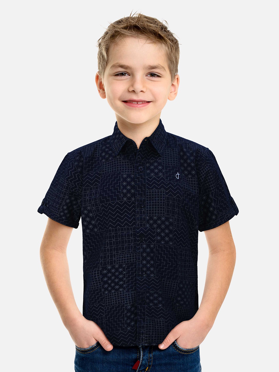 

Gini and Jony Boys Geometric Printed Cotton Casual Shirt, Navy blue