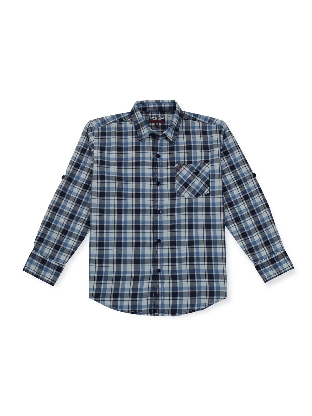 

Gini and Jony Boys Tartan Checks Checked Casual Shirt, Navy blue