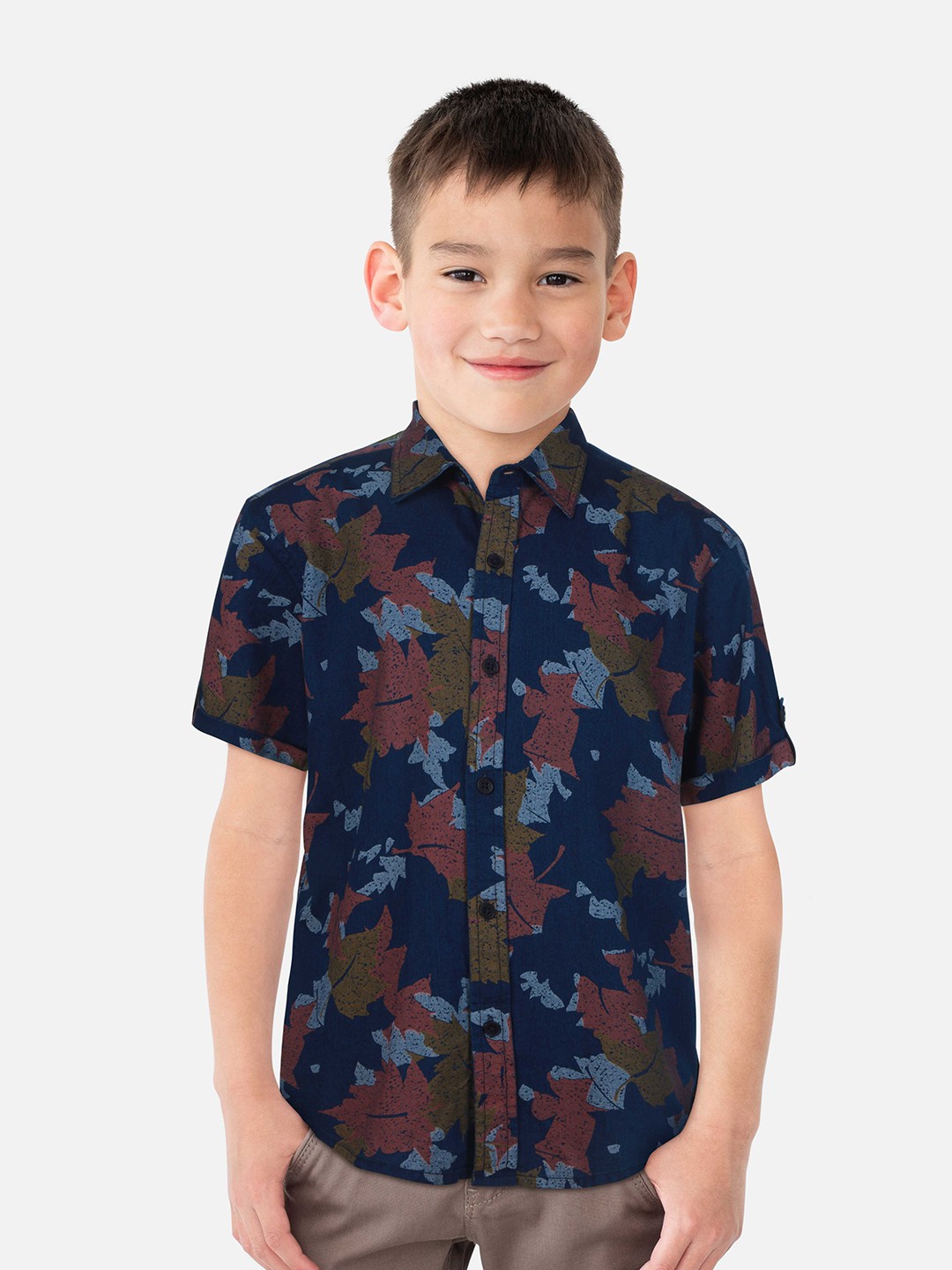 

Gini and Jony Boys Floral Printed Cotton Casual Shirt, Navy blue
