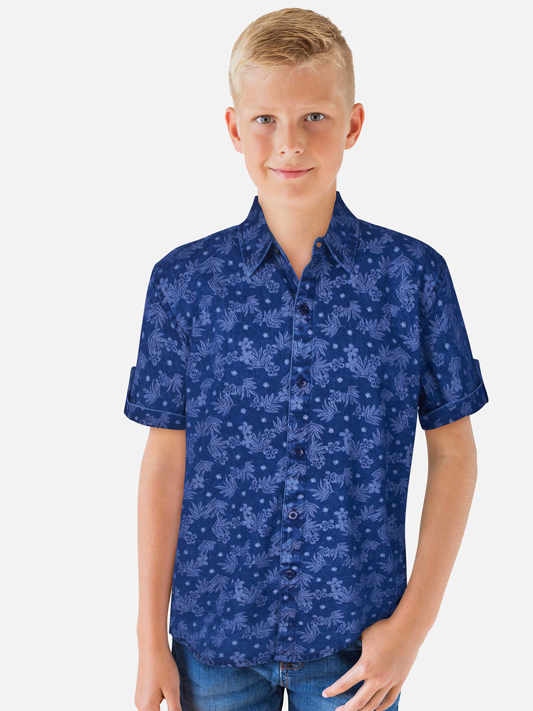 

Gini and Jony Boys Floral Printed Casual Shirt, Blue