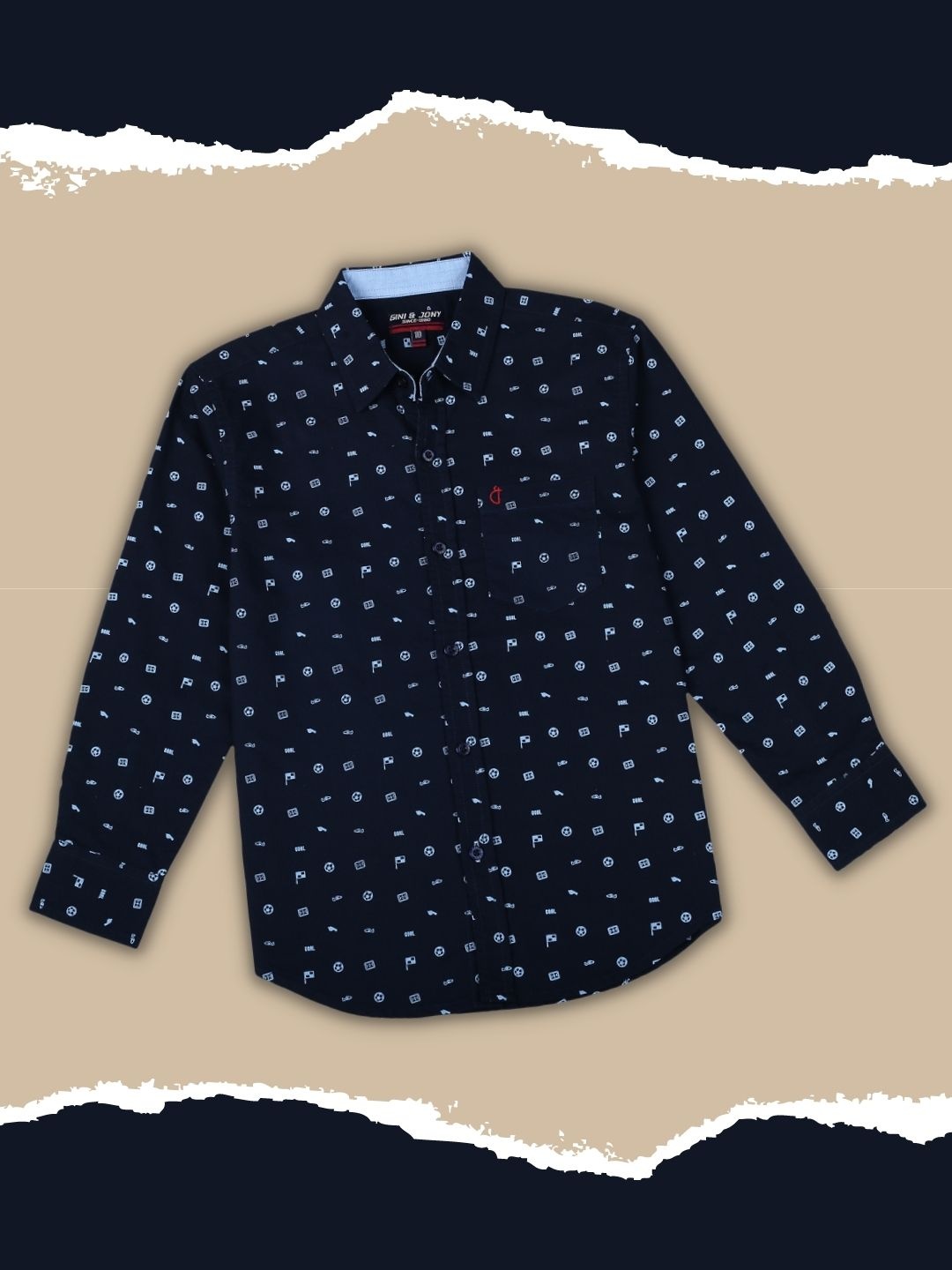 

Gini and Jony Boys Printed Casual Cotton Shirt, Navy blue