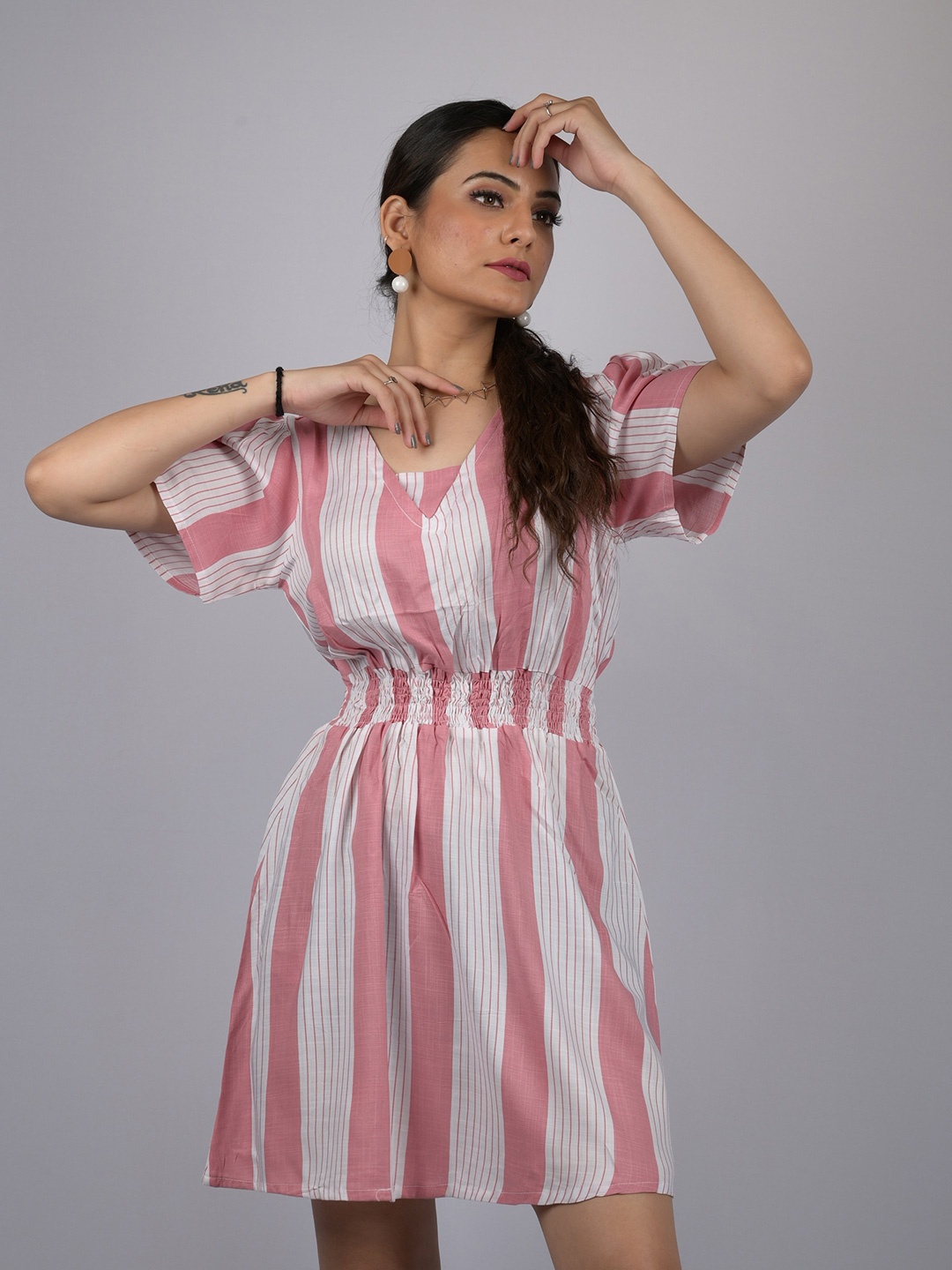 

OWO THE LABEL White & Pink Striped Dress