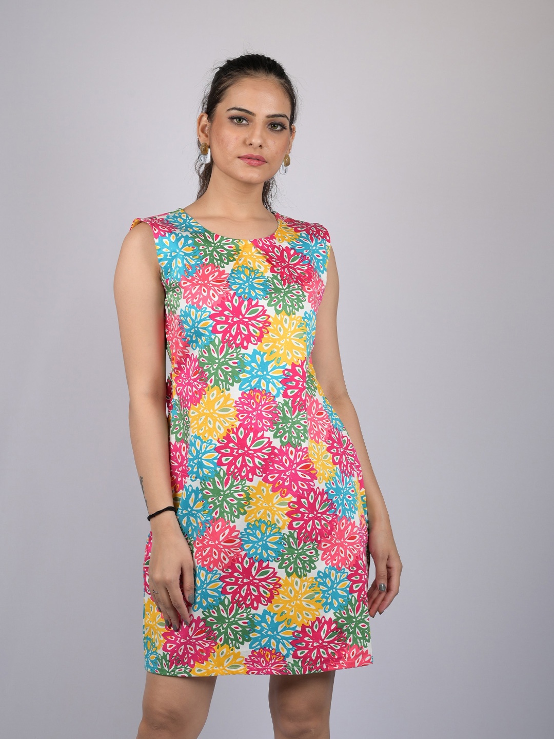 

OWO THE LABEL Floral Printed Sleeveless Cotton Sheath Dress, Yellow
