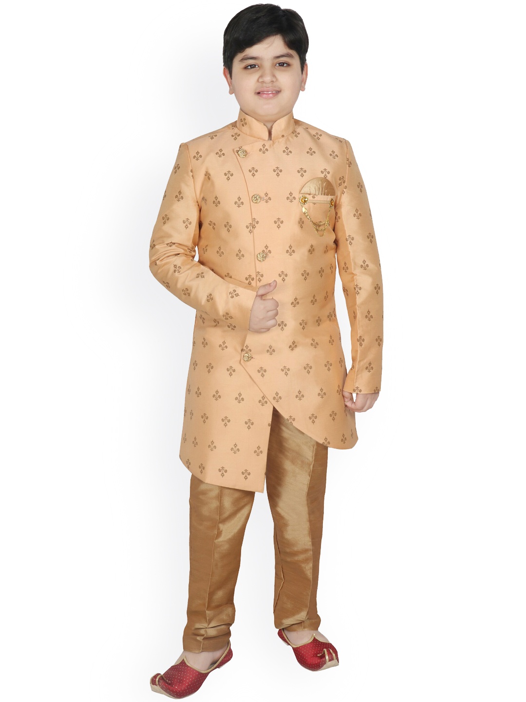 

SG YUVRAJ Boys Printed Sherwani Set, Peach