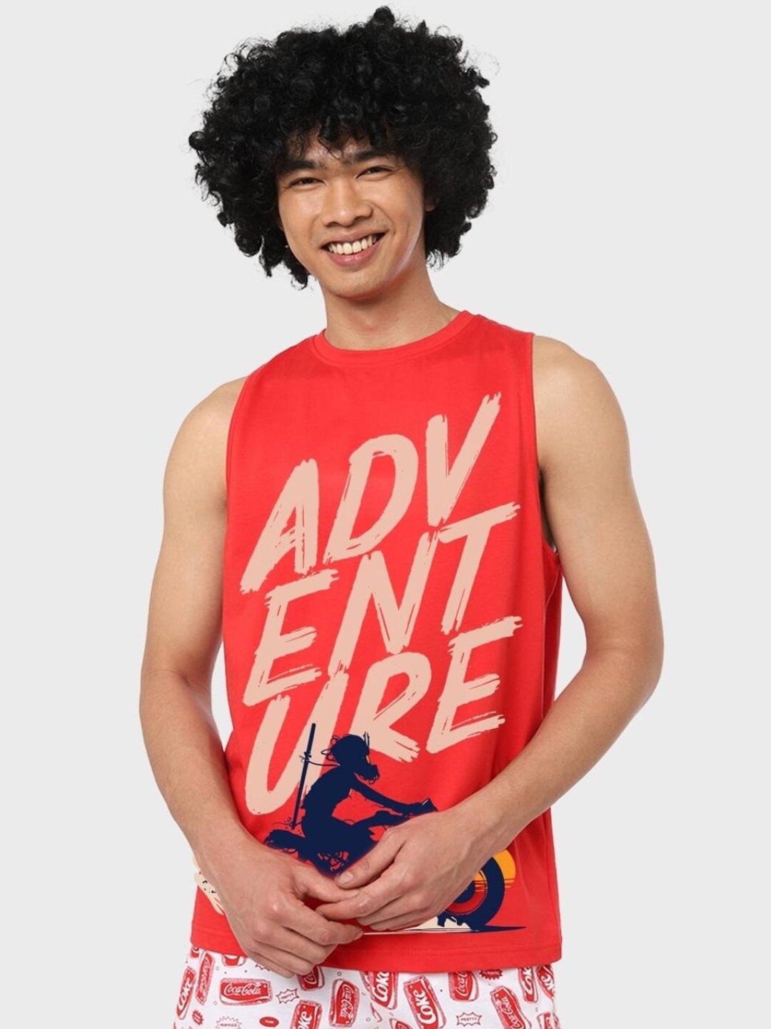 

Bewakoof Men Typography Printed Cotton Vest, Red