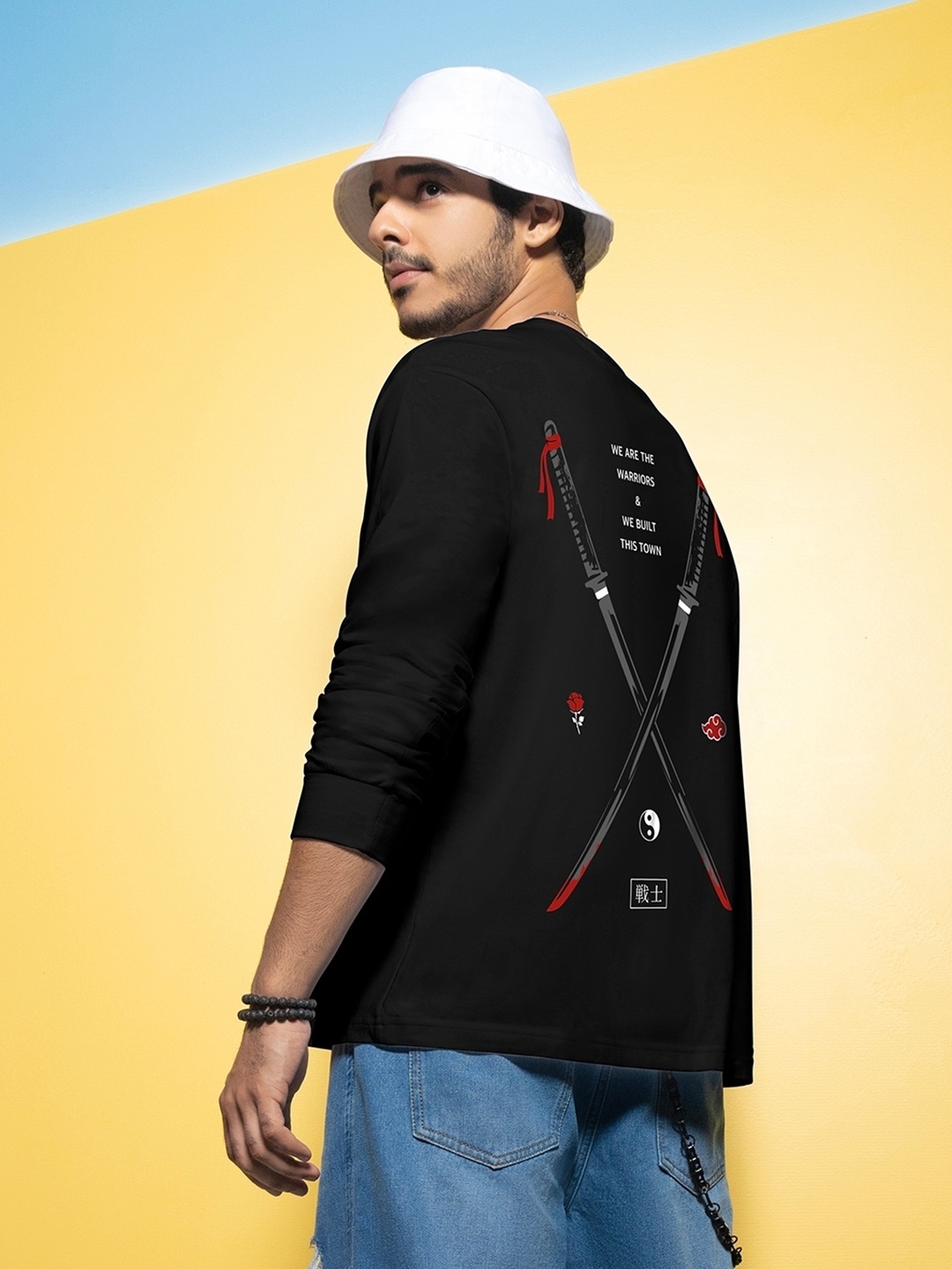 Bewakoof Warriors Graphic Printed Oversized Pure Cotton T-shirt, Black