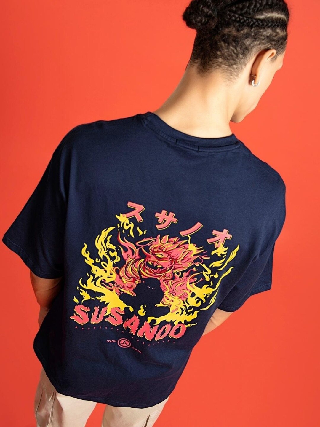 

Bewakoof Men Itachi X Susanoo Graphic Printed Oversized T-shirt, Blue