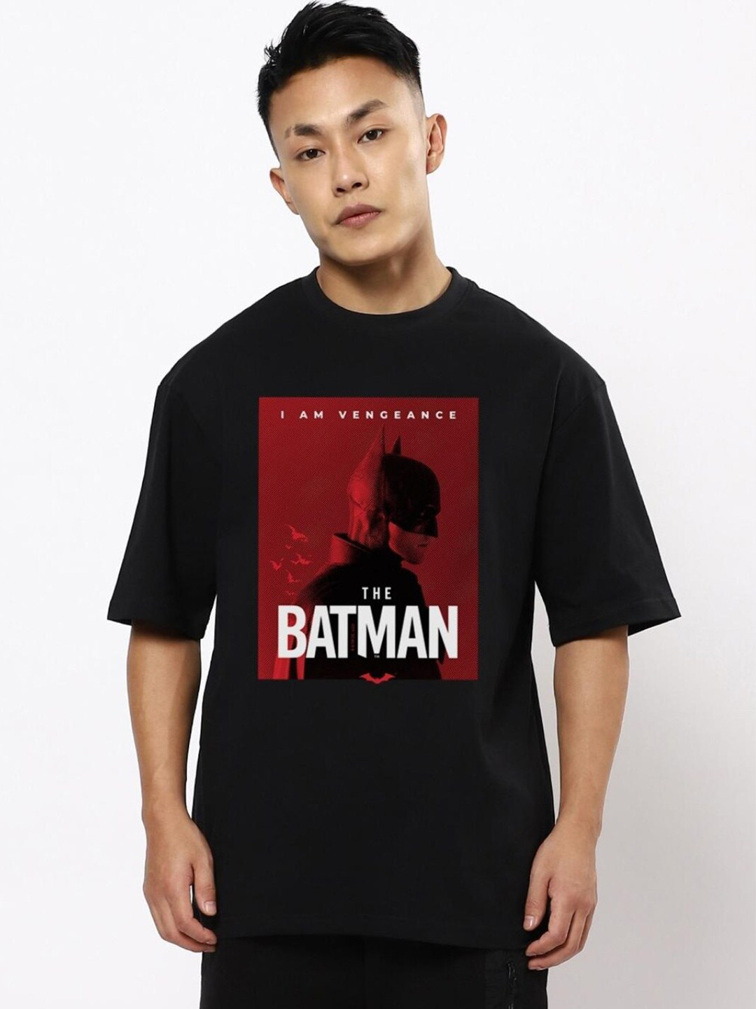 

Bewakoof Men Batman Poster Graphic Printed Oversized T-shirt, Black