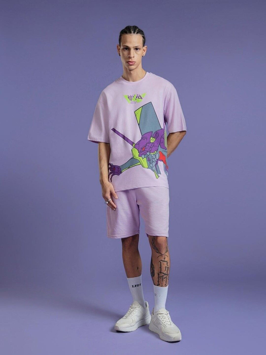 

Bewakoof Men EVA01 Graphic Printed Oversized T-shirt, Purple