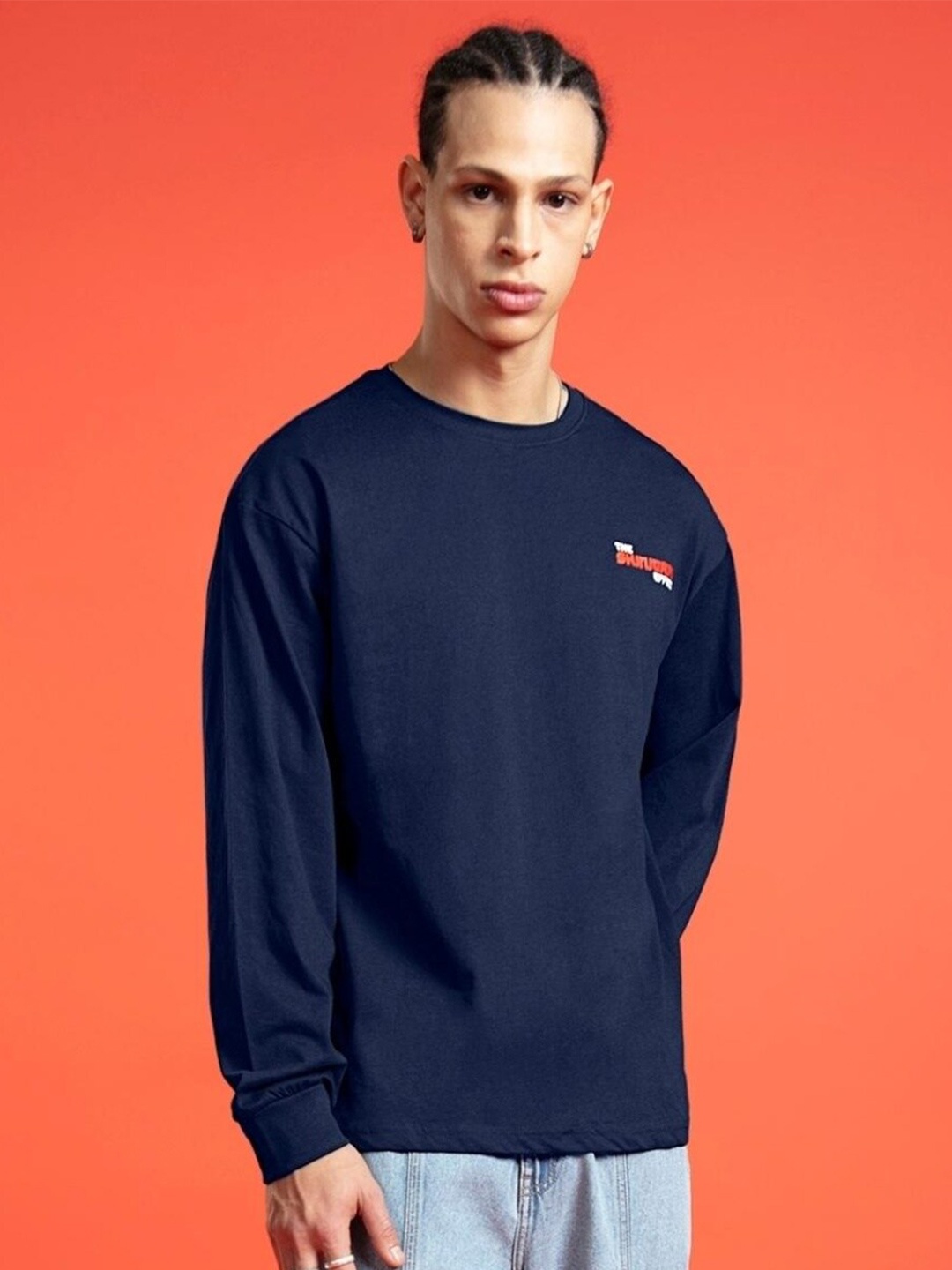 

Bewakoof Men The Shinigami Effect Printed Oversized T-shirt, Navy blue