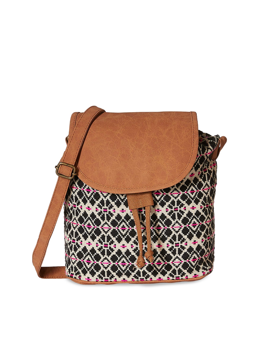 

Kanvas Katha Geometric Printed Structured Sling Bag, Black