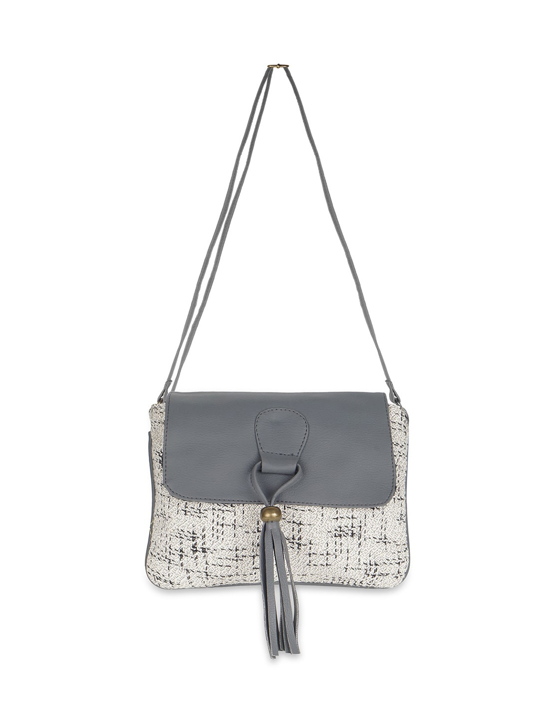 

Kanvas Katha Printed Structured Sling Bag with Tasselled, Grey