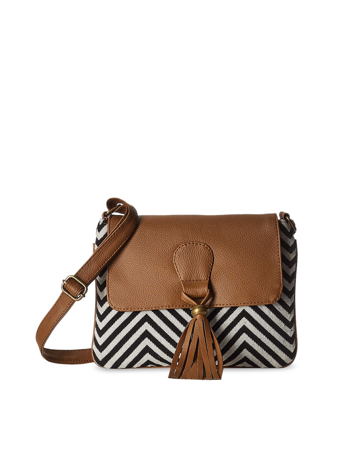 

Kanvas Katha Textured Structured Sling Bag with Tasselled, Black