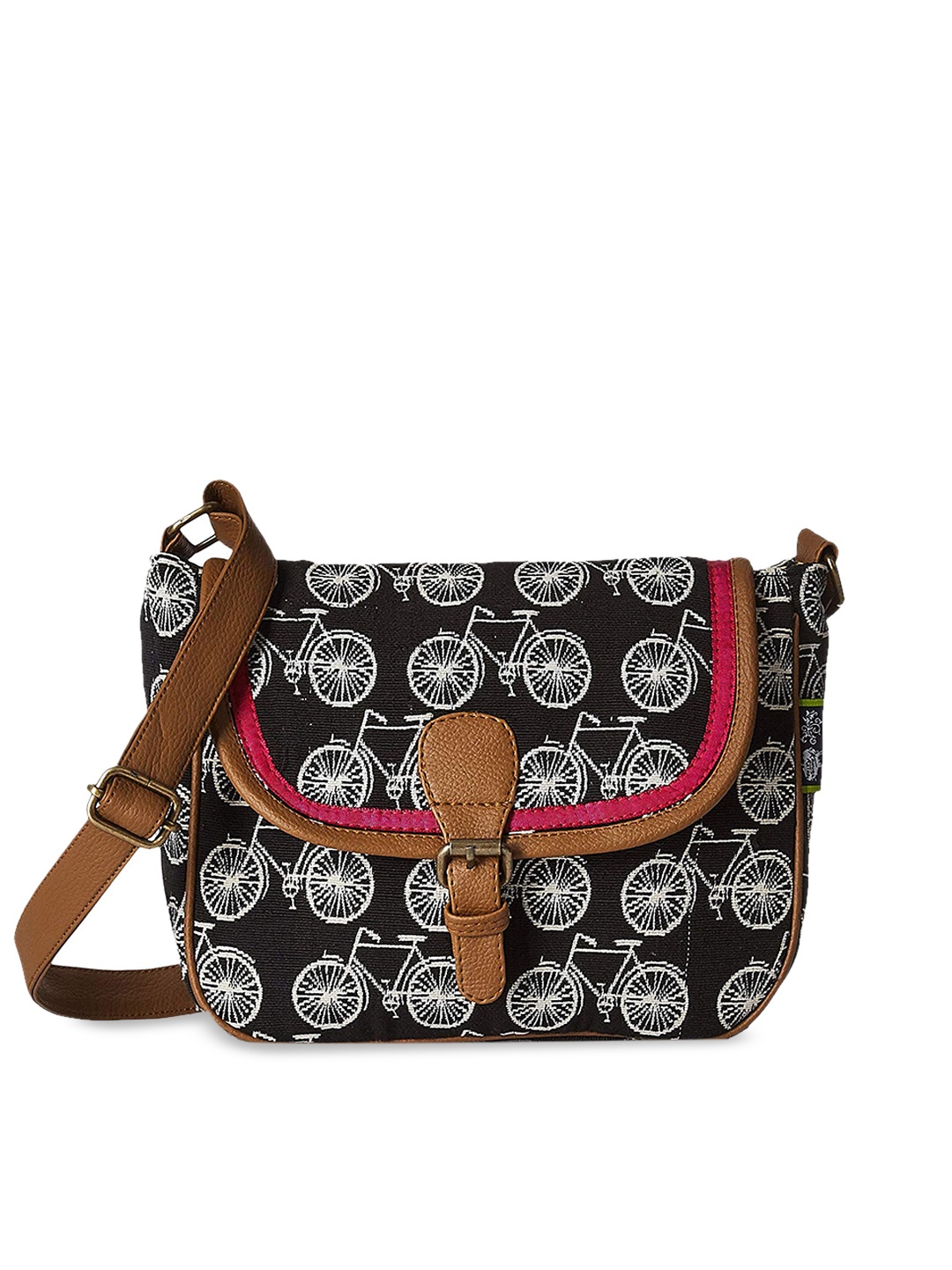 

Kanvas Katha Ethnic Motifs Printed Structured Sling Bag, Black