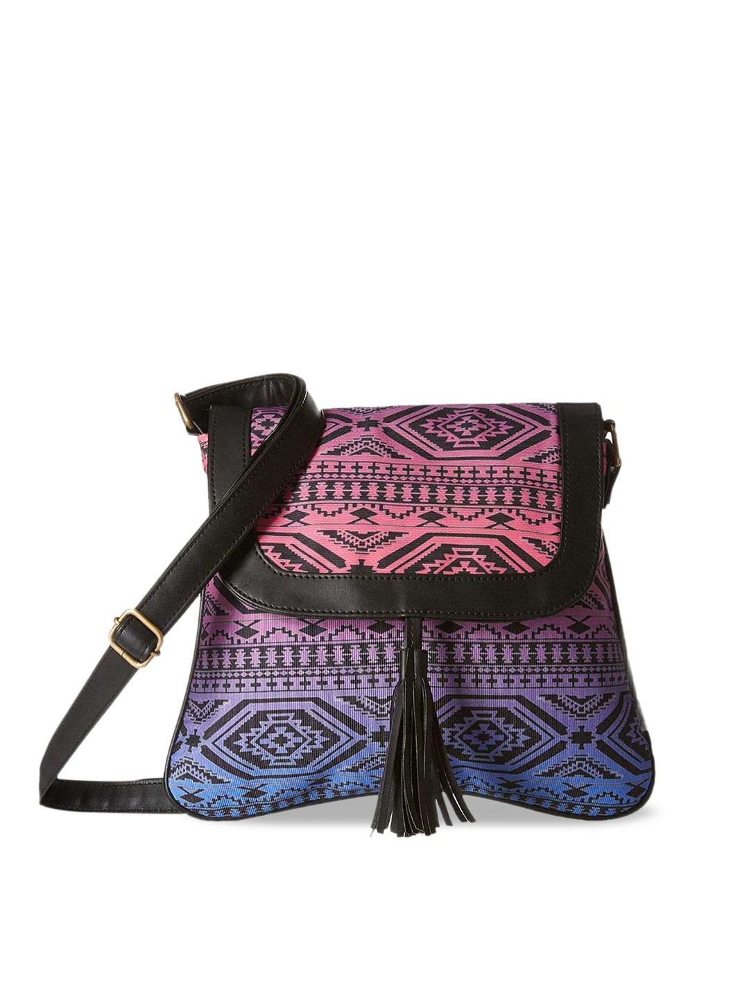 

Kanvas Katha Geometric Printed Structured Sling Bag with Tasselled, Pink