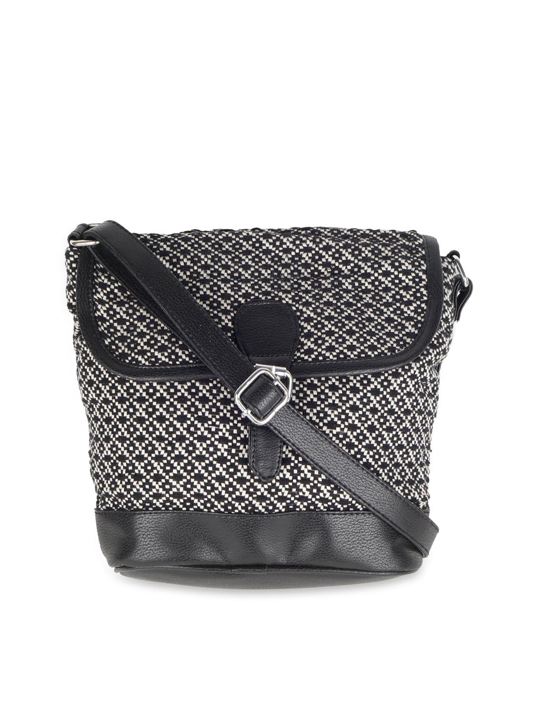 

Kanvas Katha Geometric Printed Structured Sling Bag, Black