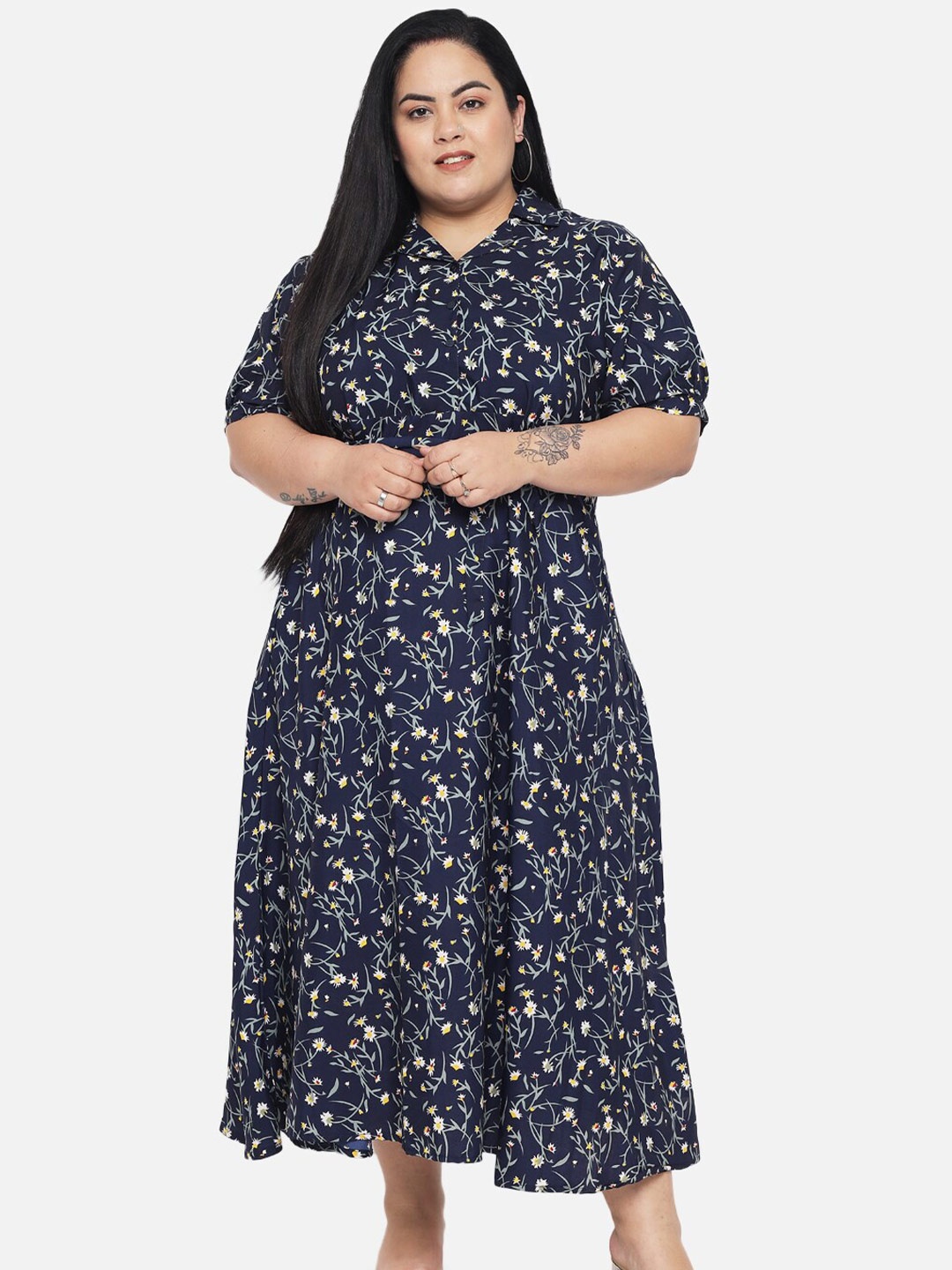 

Indietoga Plus Size Floral Shirt Maxi Dress, Blue