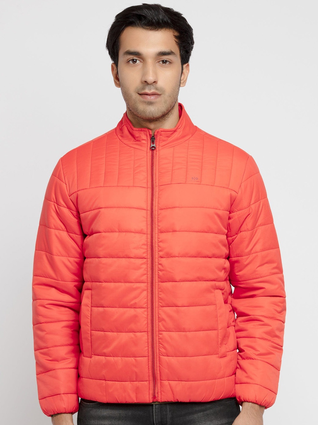 

Status Quo Men Mock Collar Padded Jacket, Orange