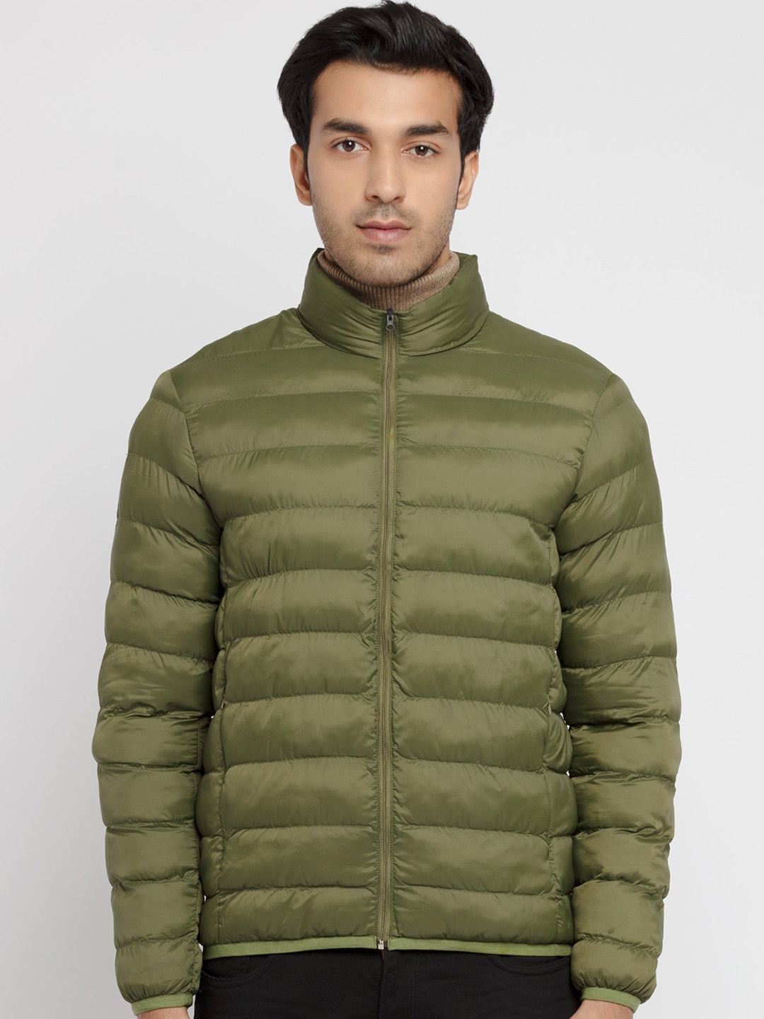 

Status Quo Men Mock Collar Puffer Jacket, Olive