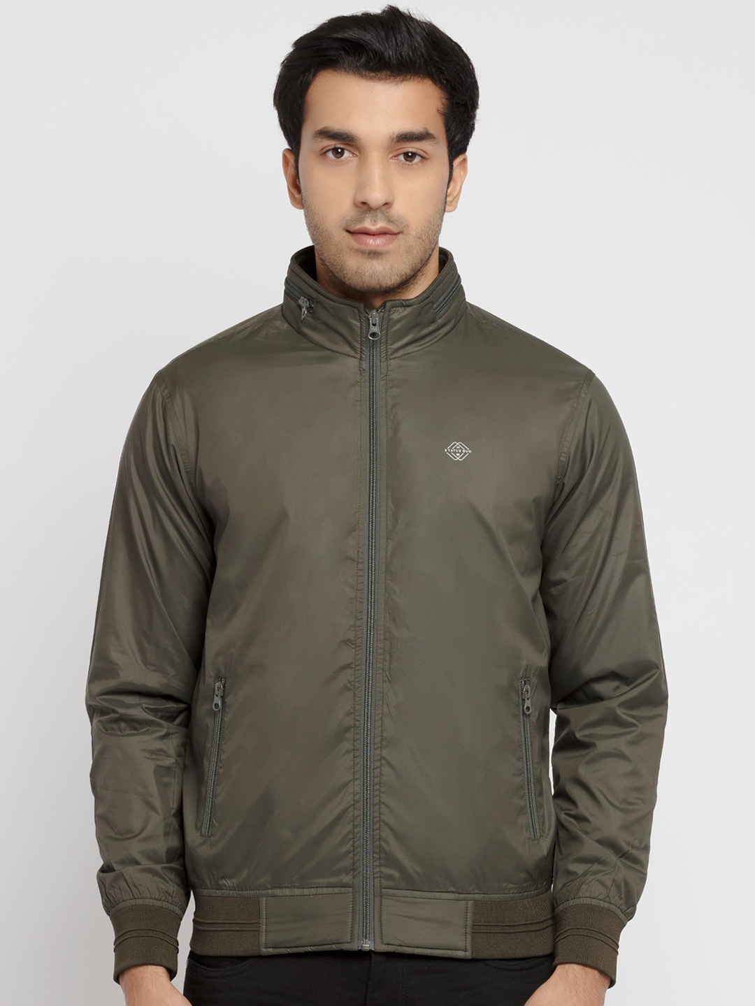

Status Quo Men Mock Collar Bomber Jacket, Olive