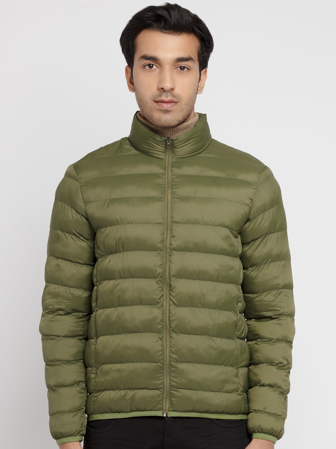 

Status Quo Men Mock Collar Puffer Jacket, Olive