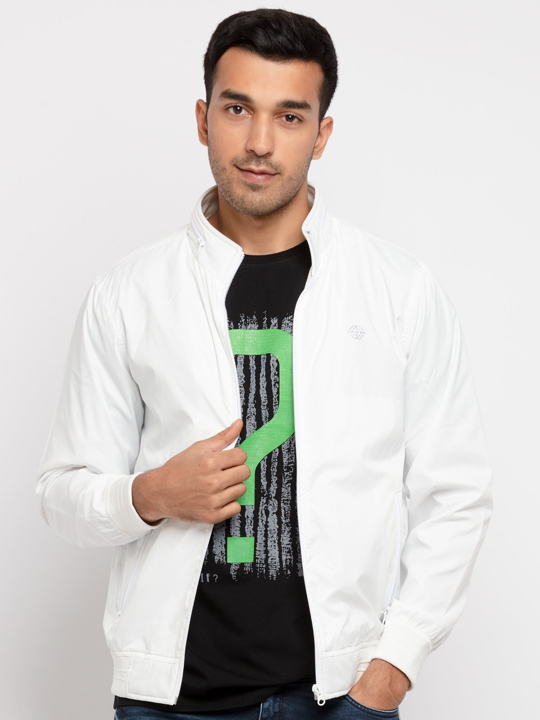 

Status Quo Men Mock Collar Bomber Jacket, White