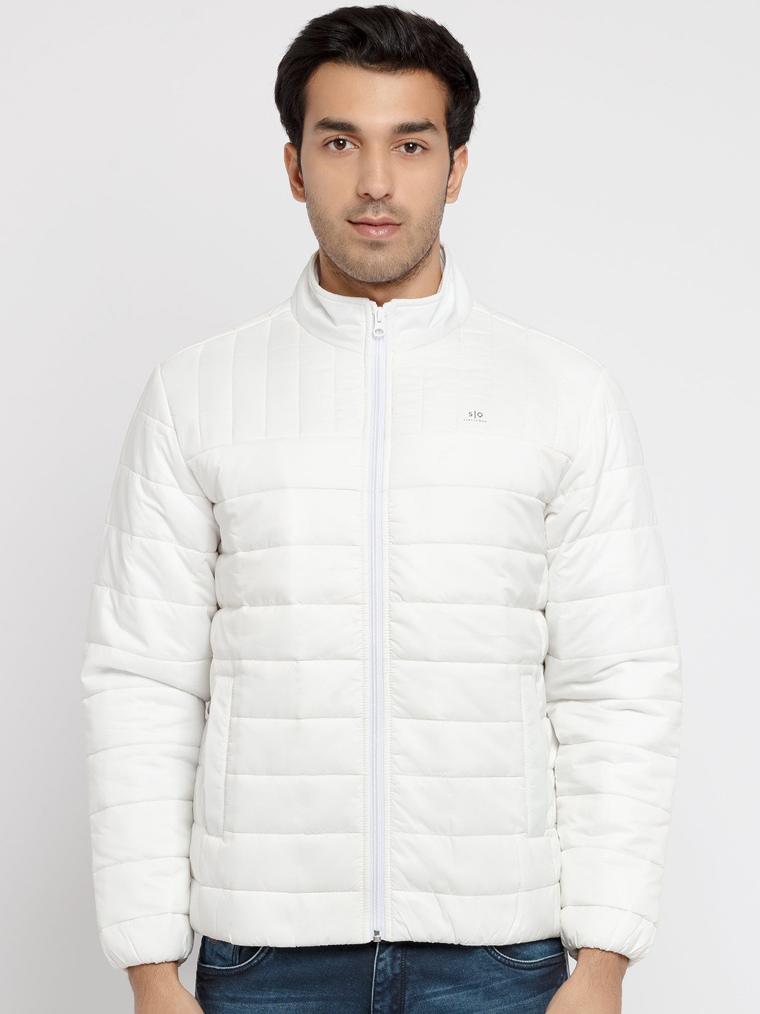 

Status Quo Men Mock Collar Quilted Jacket, White