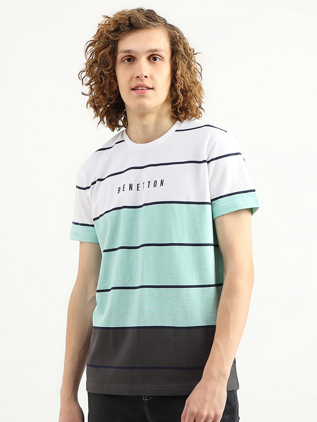

United Colors of Benetton Men Colourblocked Cotton T-shirt, White