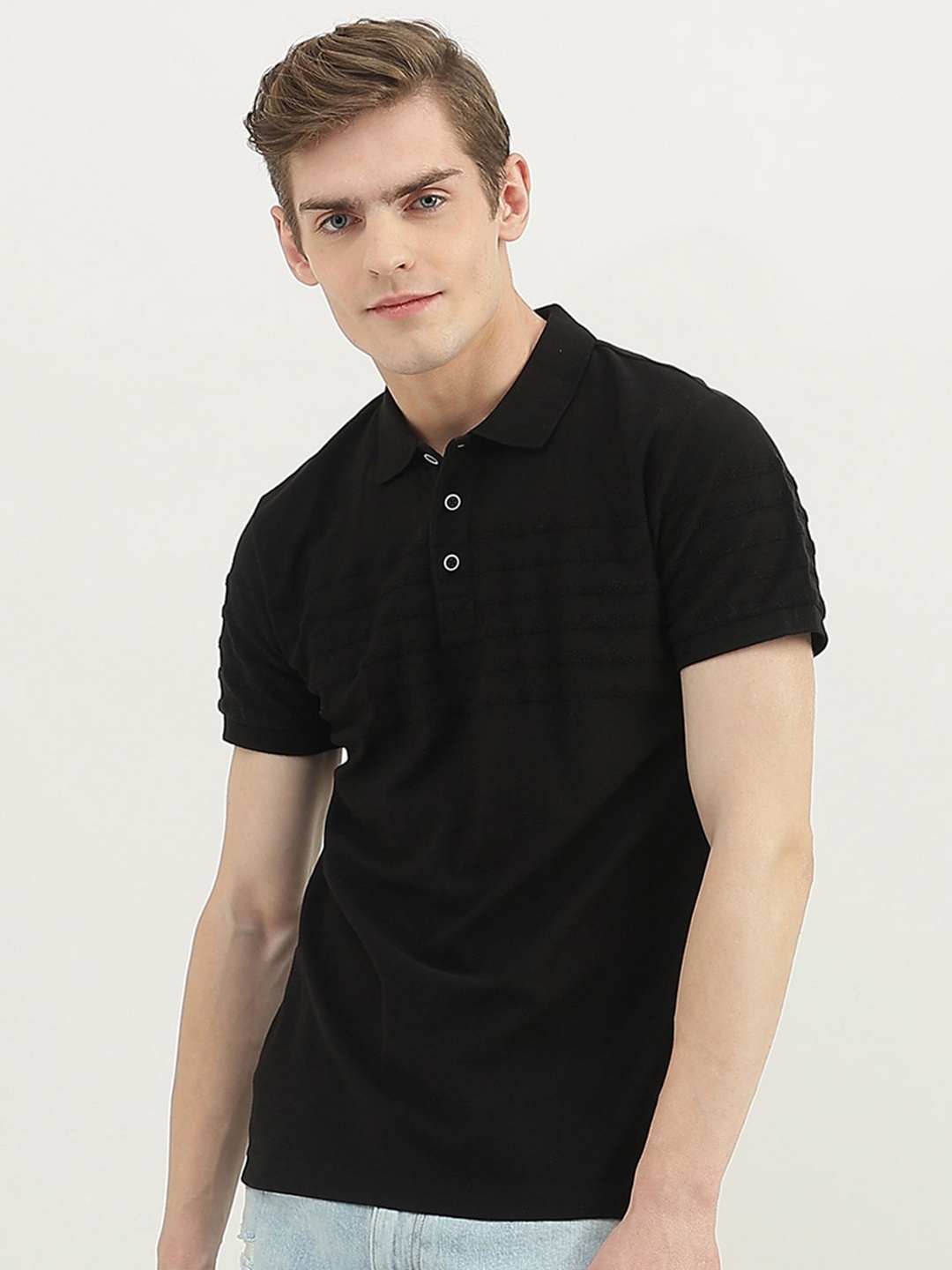 

United Colors of Benetton Men Polo Collar Cotton T-shirt, Black