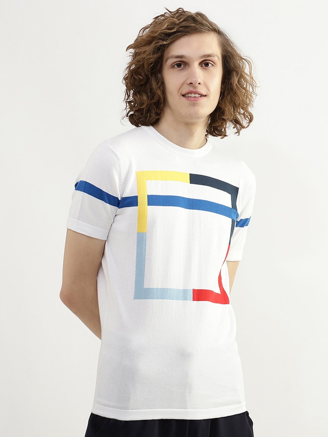 

United Colors of Benetton Men Printed Cotton T-shirt, White