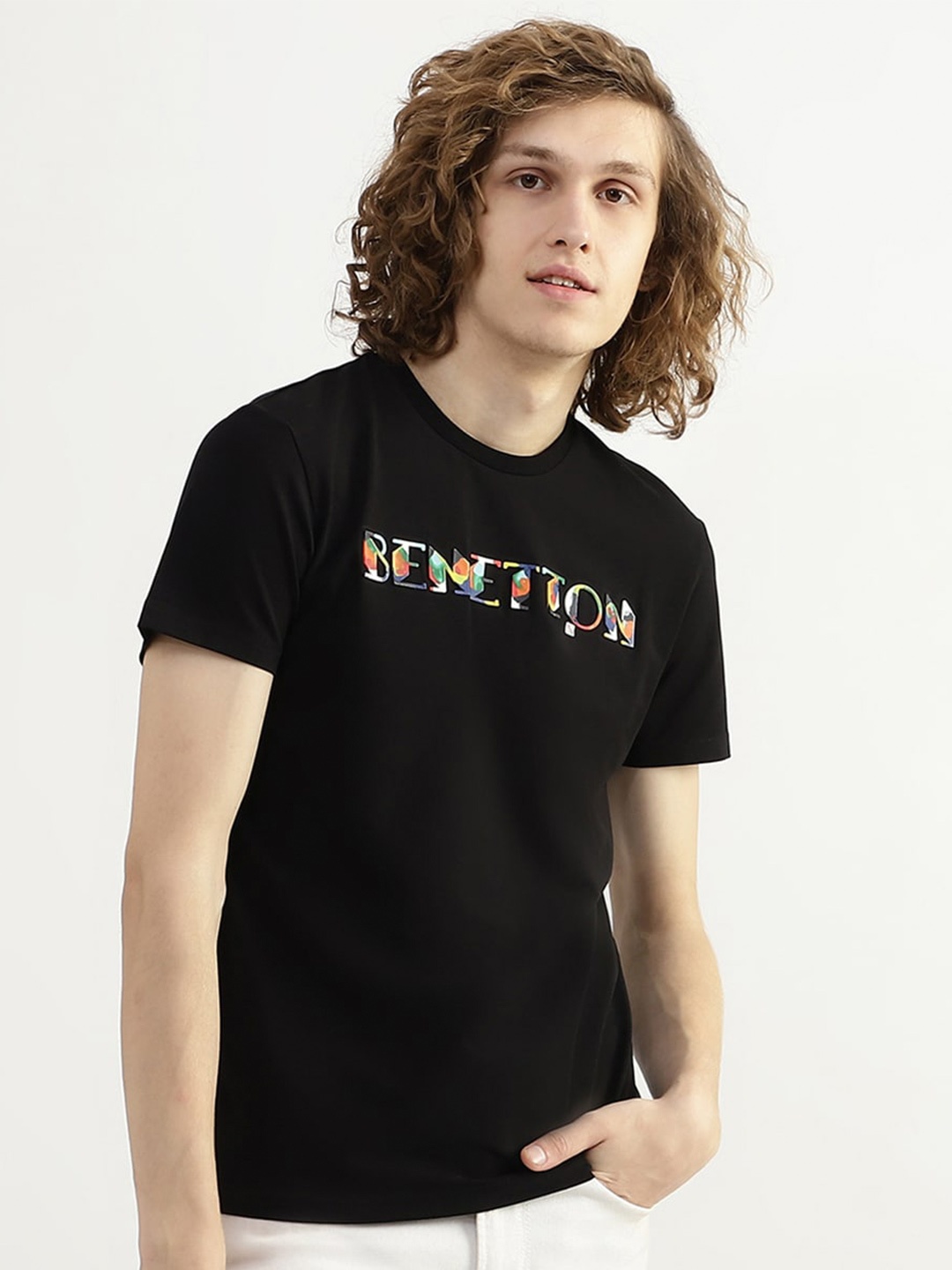 

United Colors of Benetton Men Typography Printed Cotton T-shirt, Black