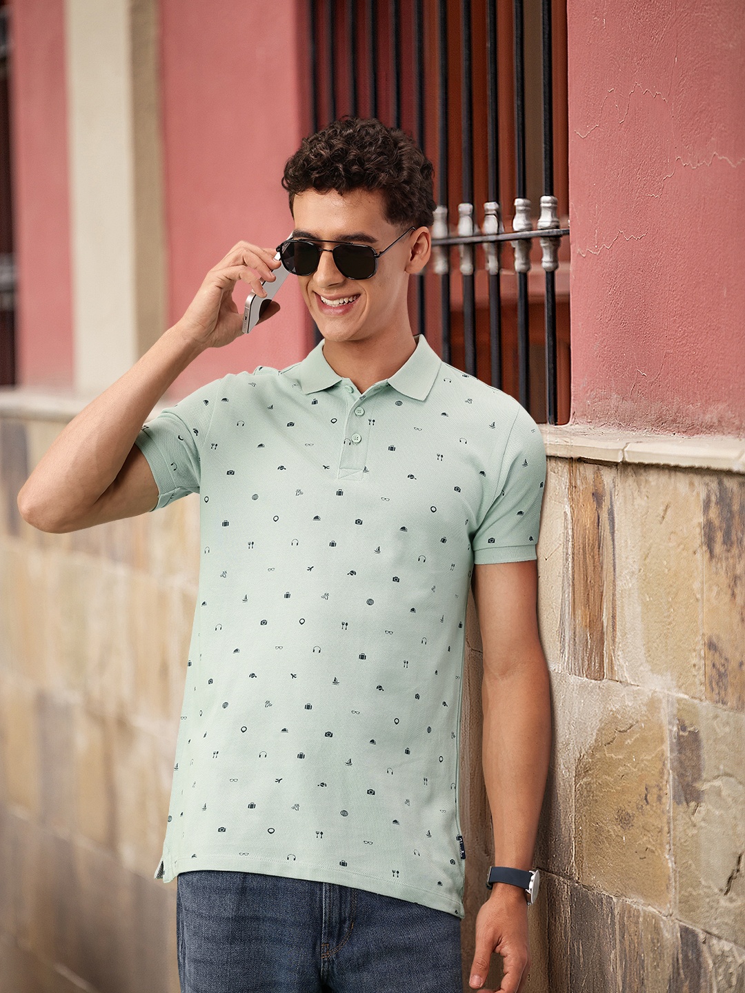 

United Colors of Benetton Men Cotton Printed Polo Collar T-shirt, Green