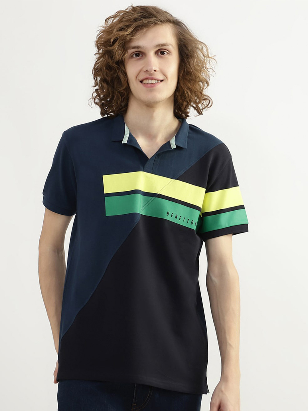 

United Colors of Benetton Men Cotton Colourblocked Polo Collar T-shirt, Green