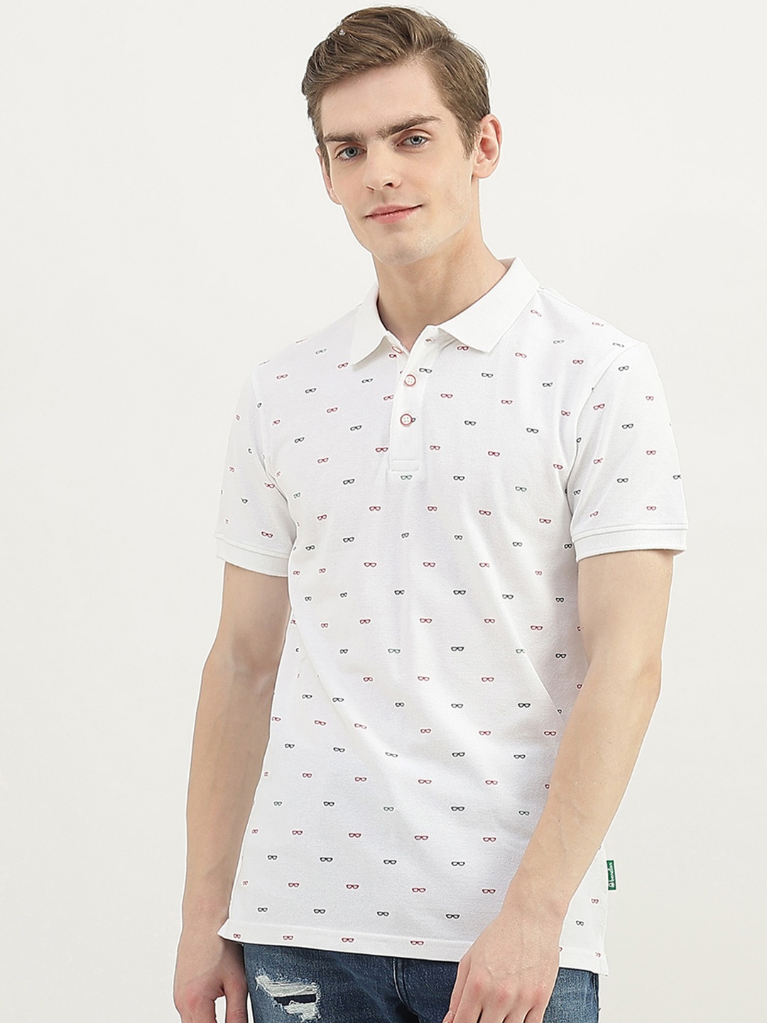 

United Colors of Benetton Men Printed Polo Collar T-shirt, White
