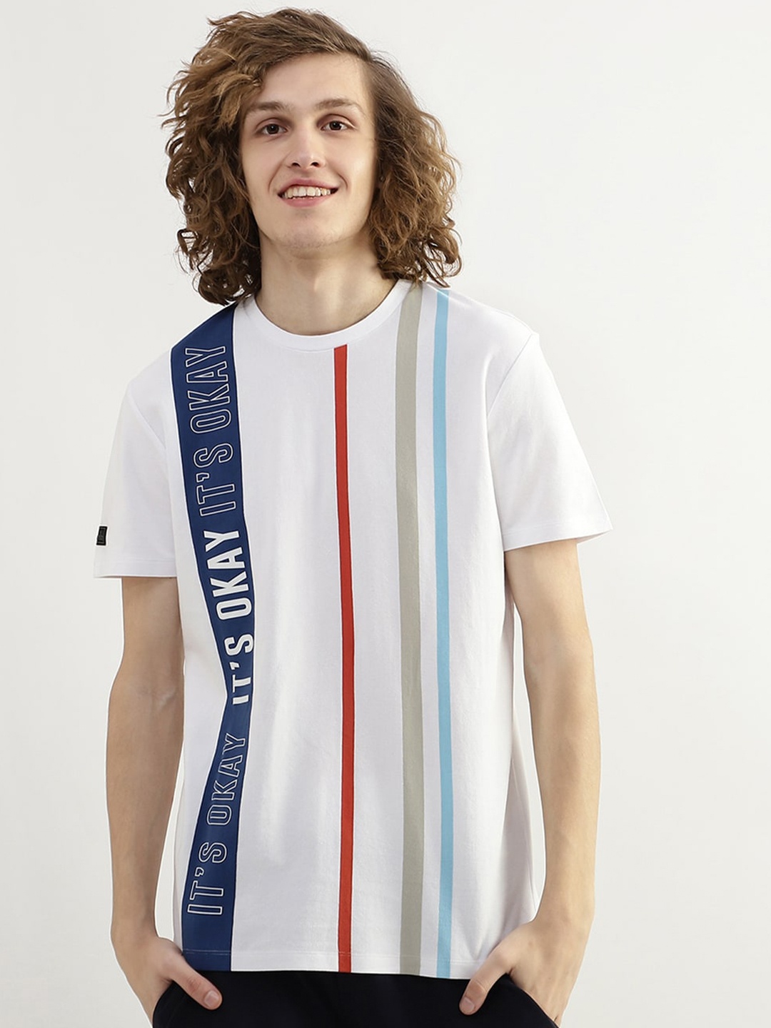 

United Colors of Benetton Men Striped Cotton T-shirt, White