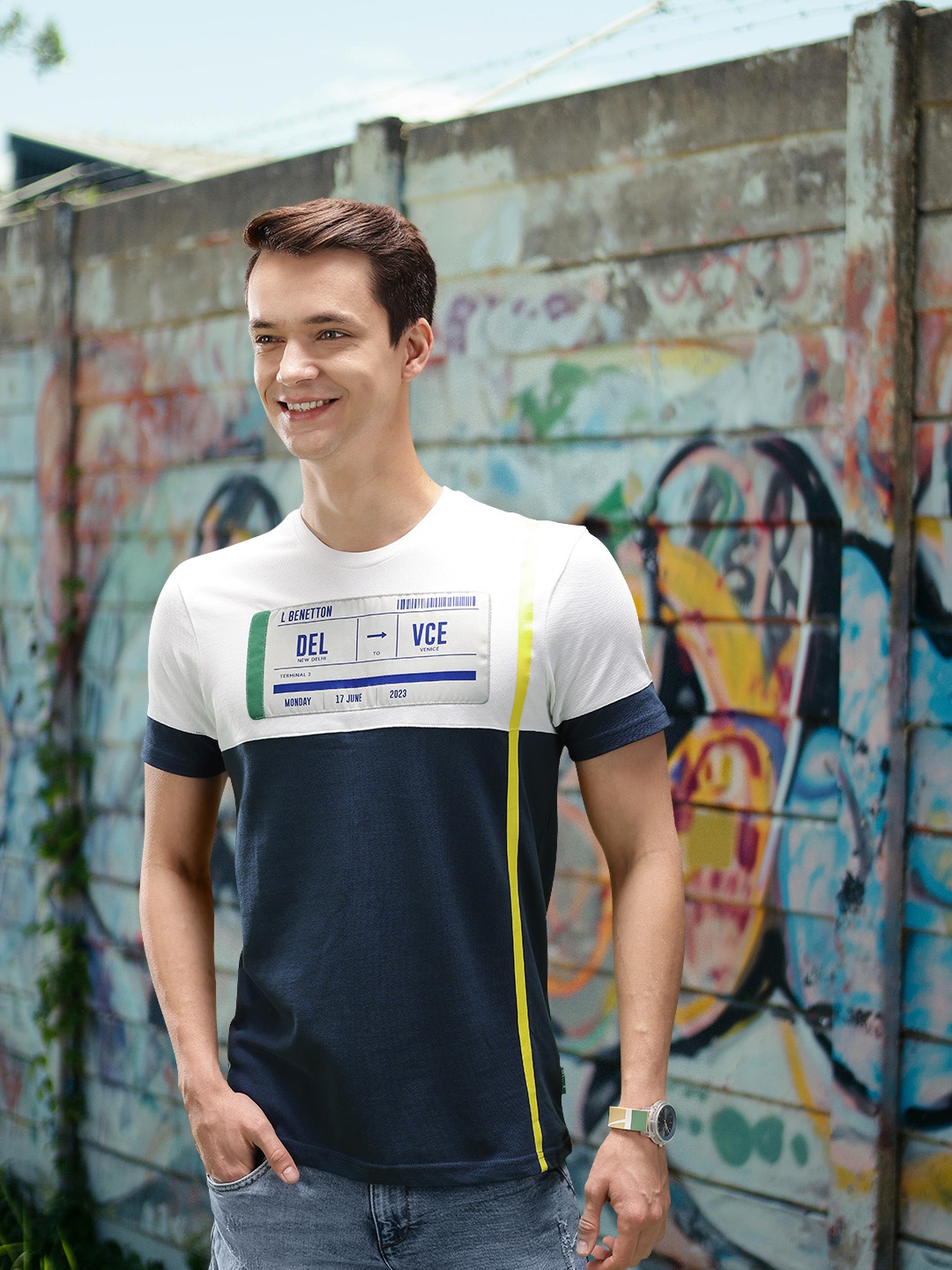

United Colors of Benetton Men Typography Printed Cotton T-shirt, White